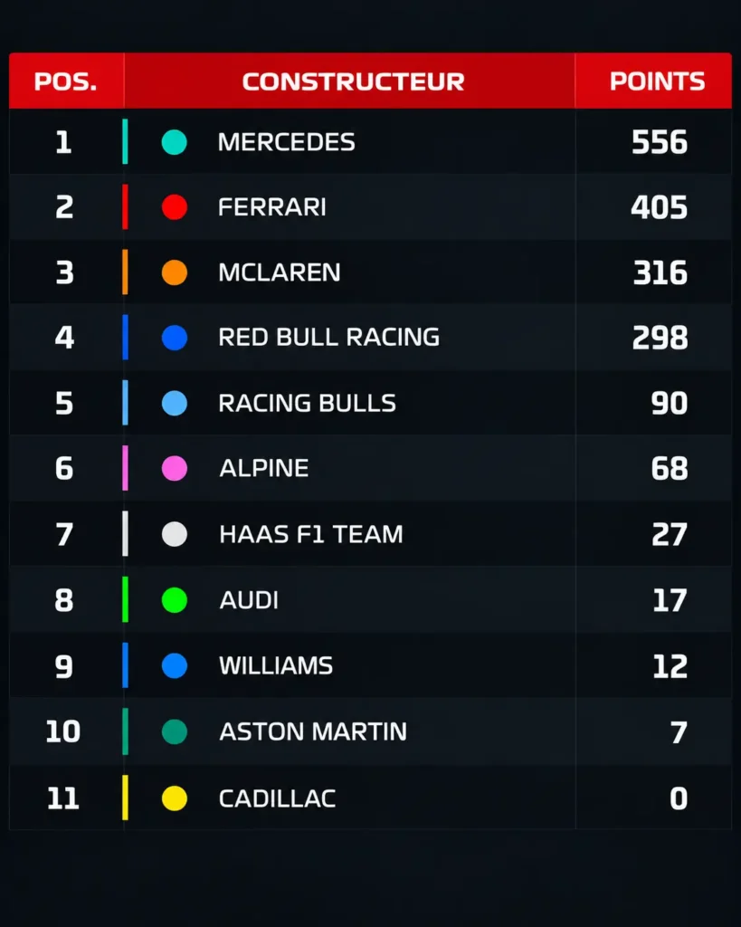 Classement des constructeurs F1 2026 après Bahreïn 
